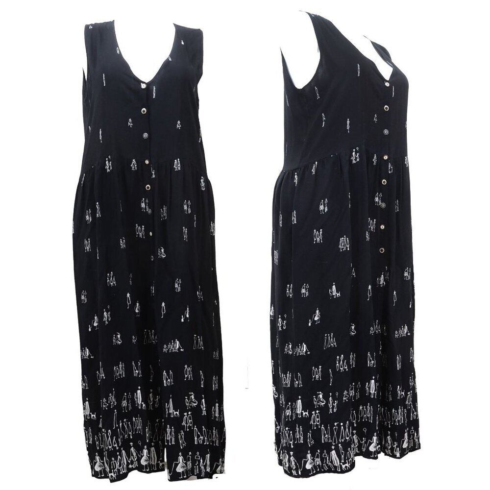 Caron Joy PLUS 2X Button Down Art to Wear Flowy Maxi Dress USA Vacation Resort